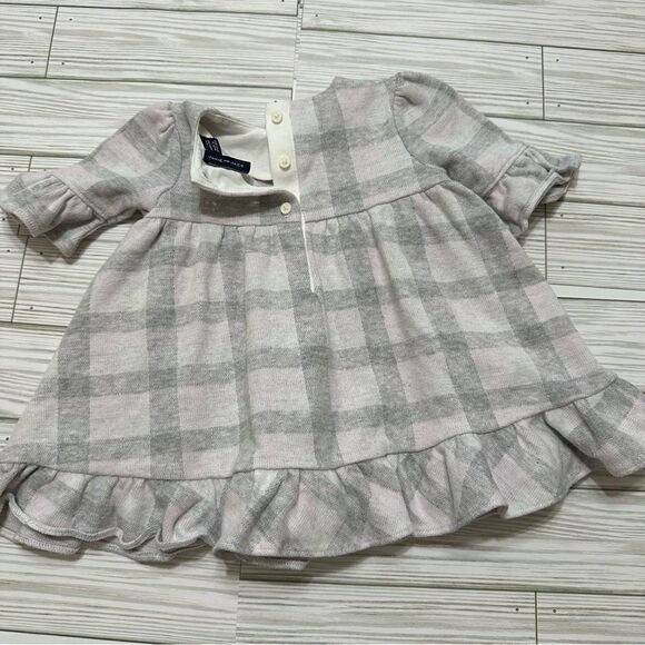 JANIE & JACK‎ PLAID RUFFLE DRESS GREY/PINK 3 to 6 MONTHS GIRL - Picture 3 of 9